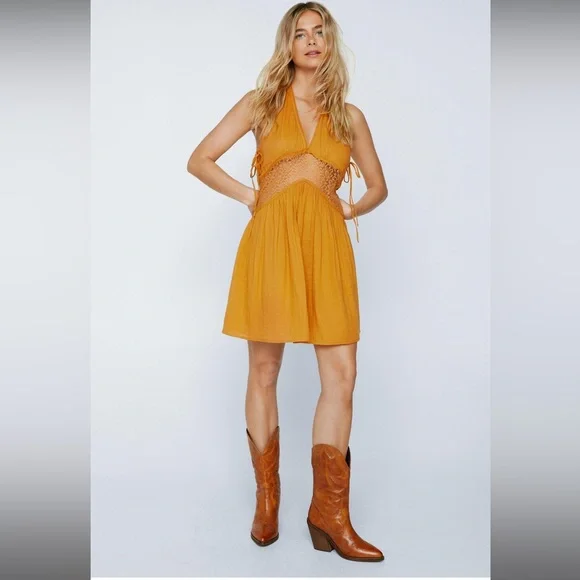 Nasty Gal Lace Insert Halter Neck Mini Skater Dress - Picture 1 of 8